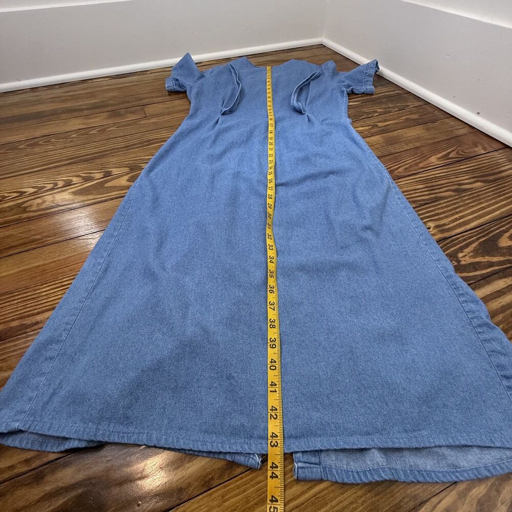 Vintage 90s Chambray Pintuck Pleated Dress | Prairie Cottage Denim Midi - Picture 15 of 16